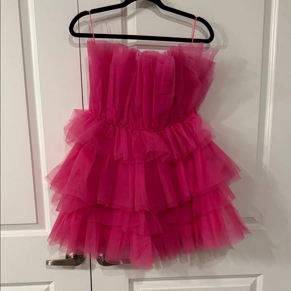 Strapless Fuchsia Layered Tulle Party Dress